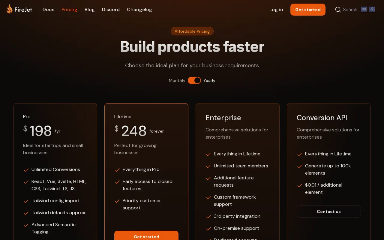 FireJet — pricing page