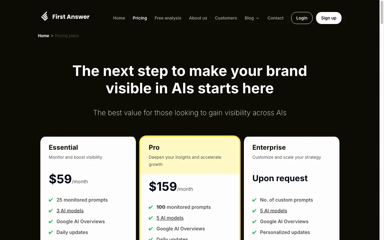 First Answer — pricing page