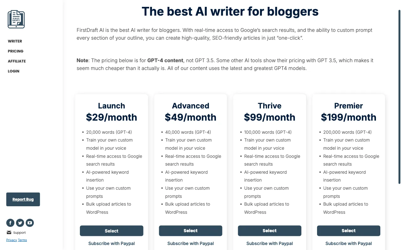 FirstDraft AI — pricing page