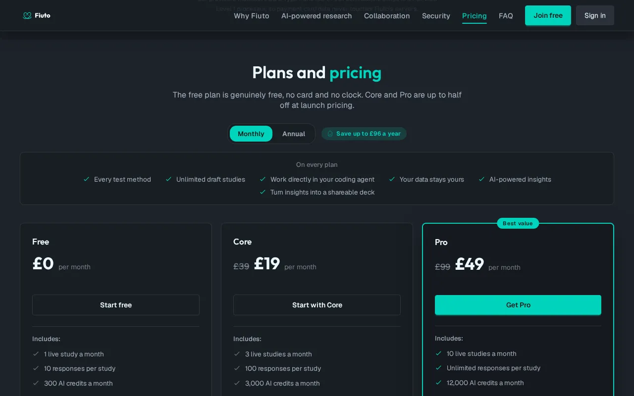 Fiuto — pricing page