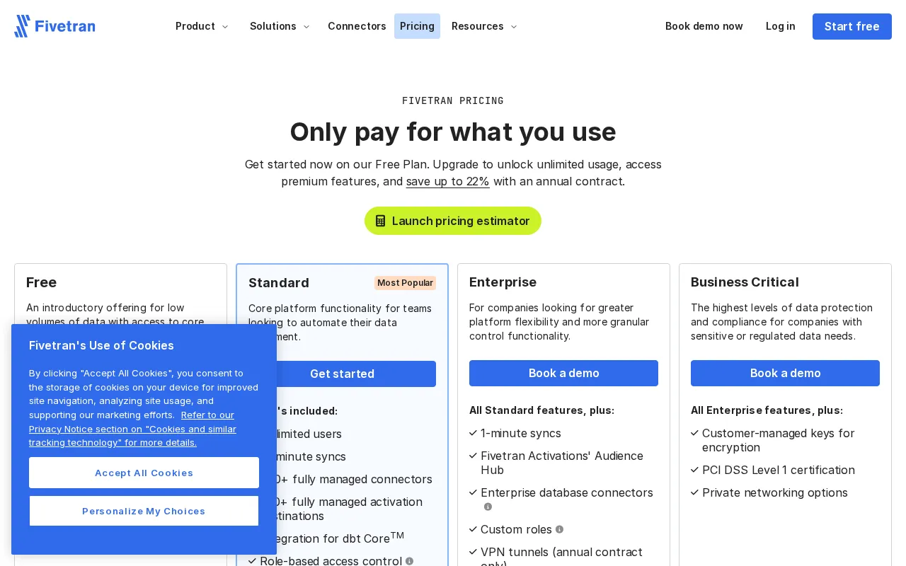 Fivetran — pricing page