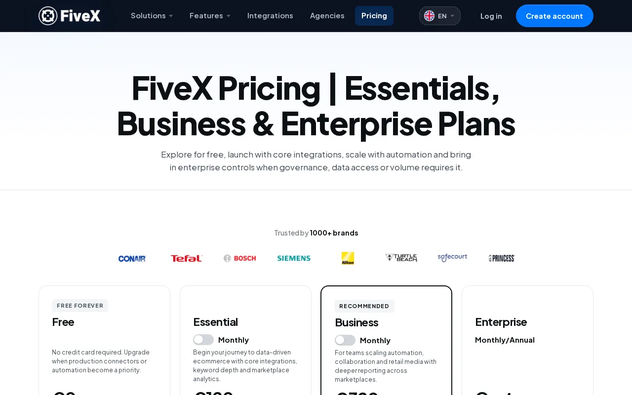 FiveX — pricing page