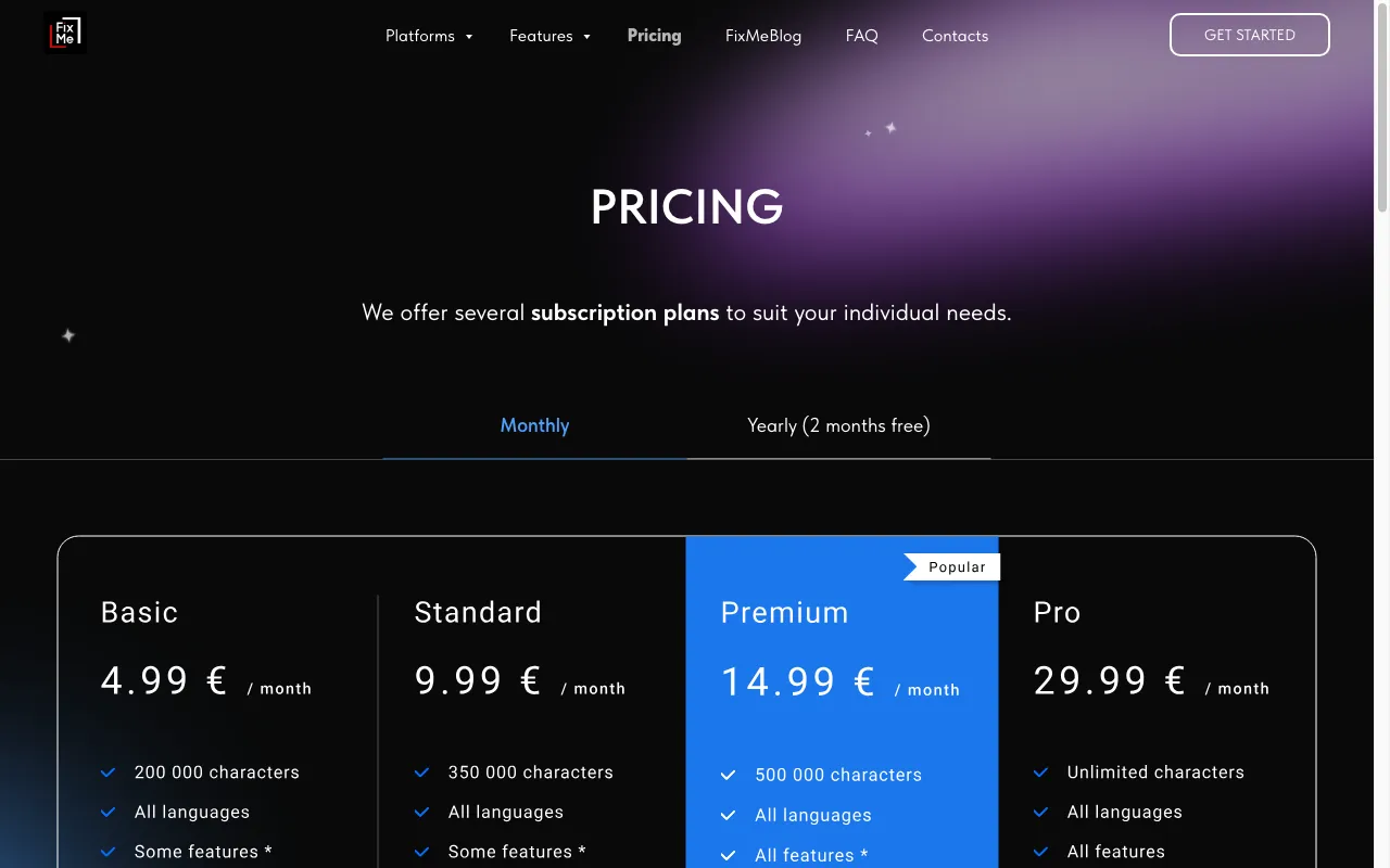 FixMeBot — pricing page