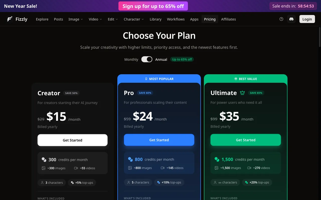 Fizzly AI — pricing page