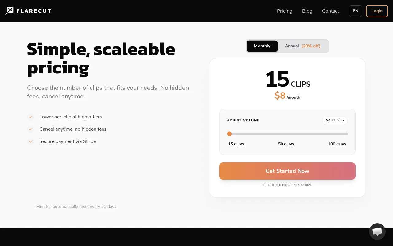 Flarecut — pricing page