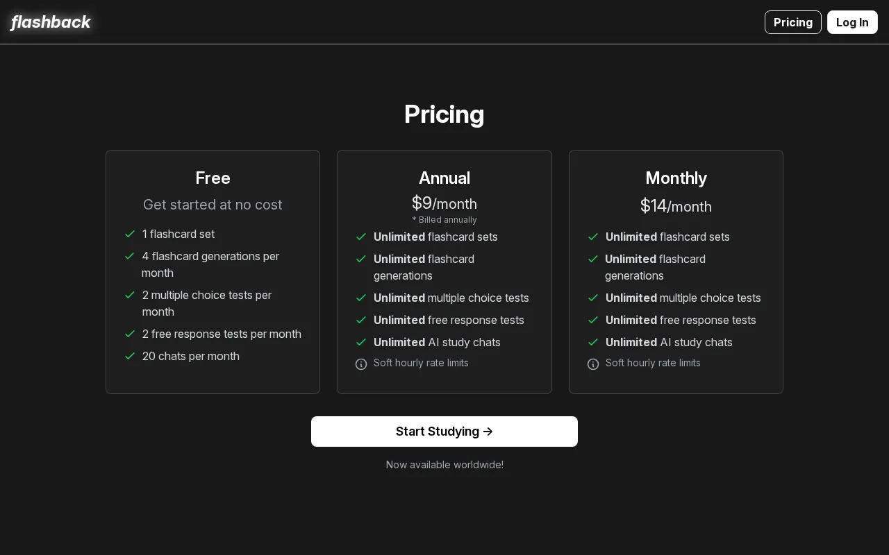 Flashback — pricing page