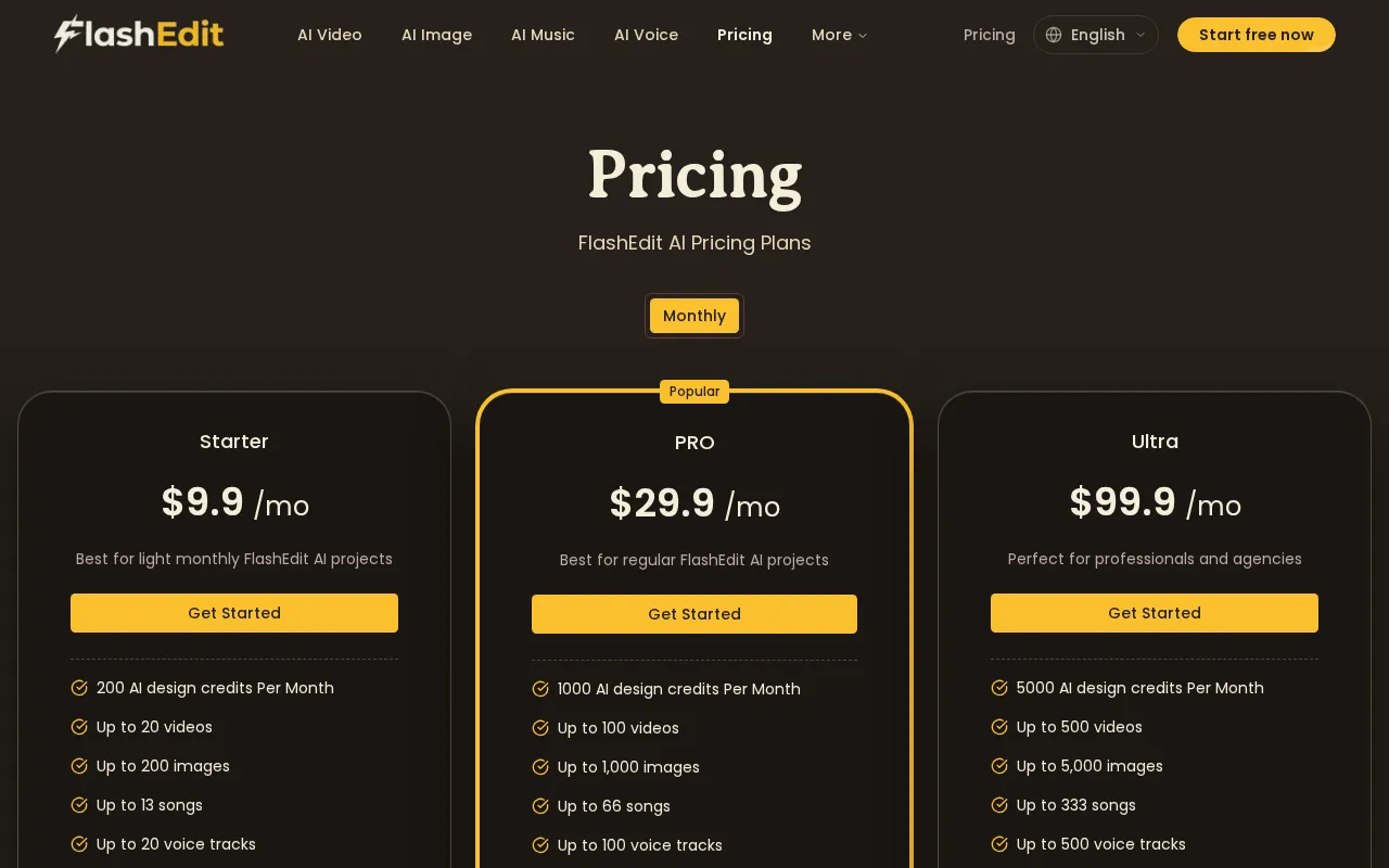 FlashEdit — pricing page