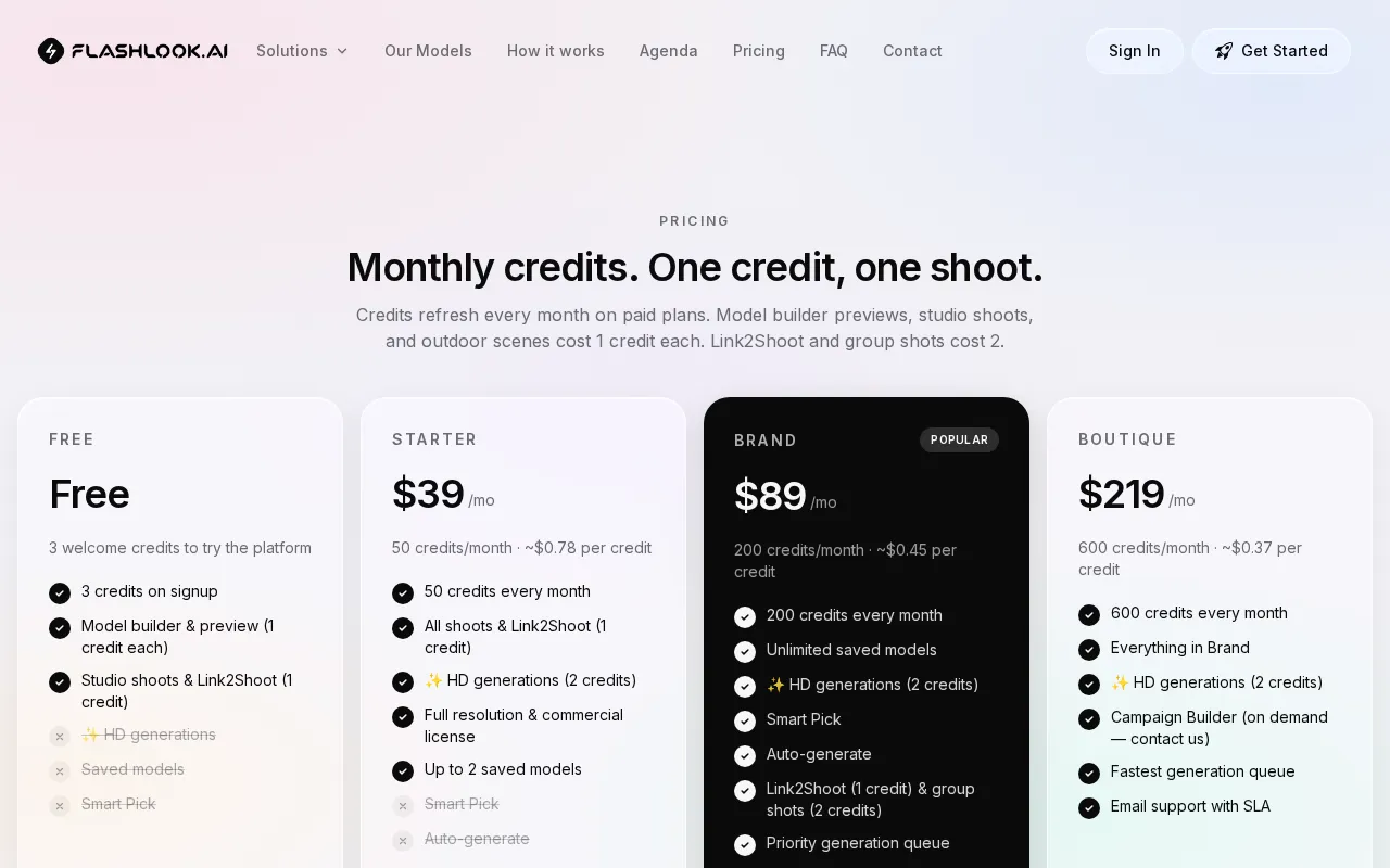 FLASHLOOK.AI — pricing page