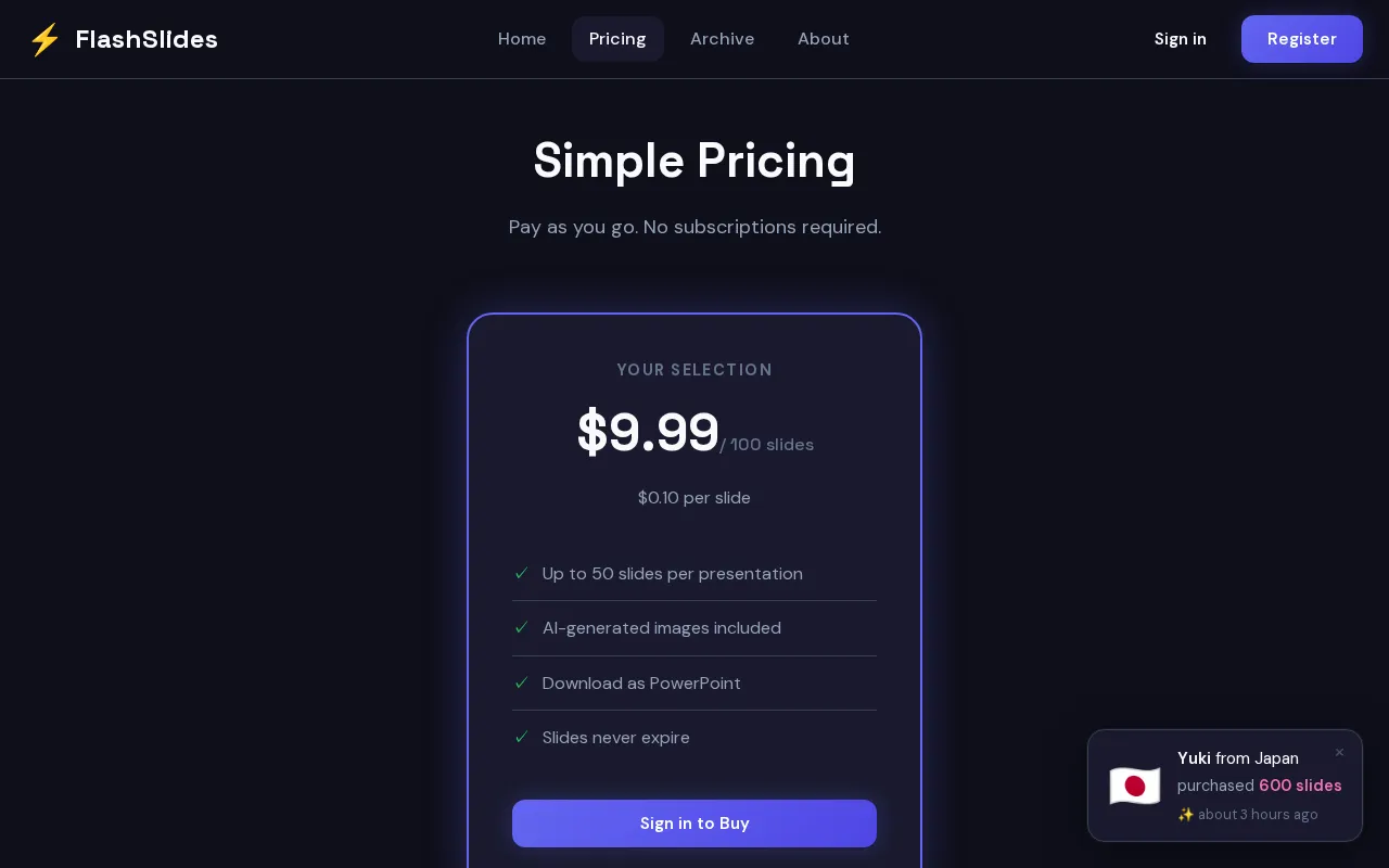 FlashSlides — pricing page