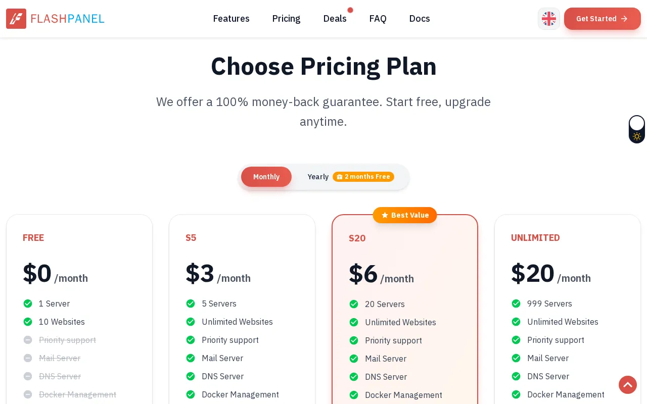 FlashPanel — pricing page