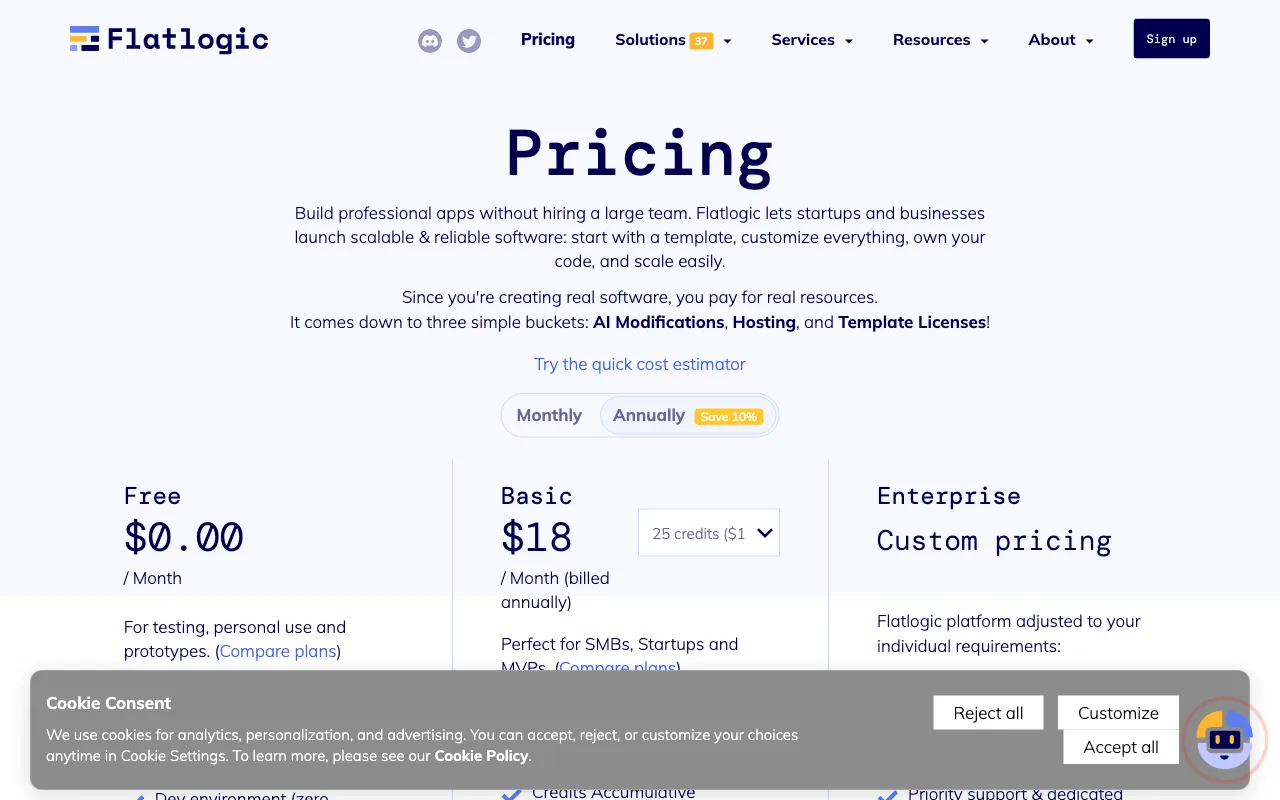 Flatlogic — pricing page