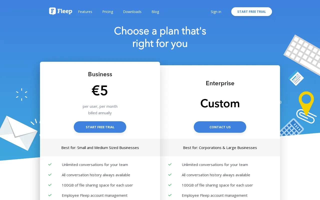 Fleep — pricing page