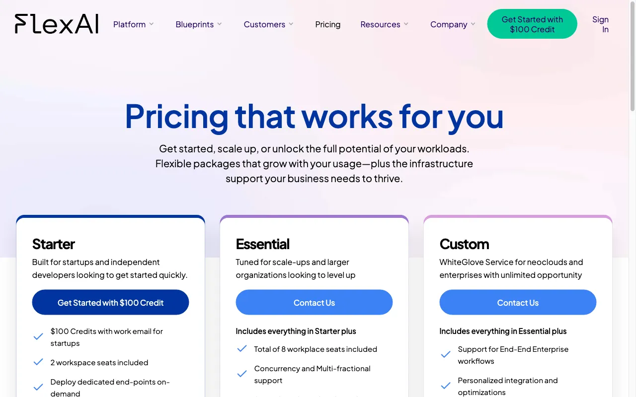 FlexAI — pricing page