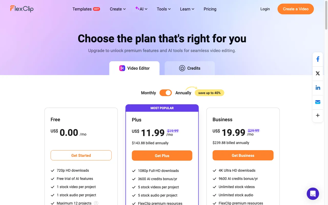 FlexClip — pricing page