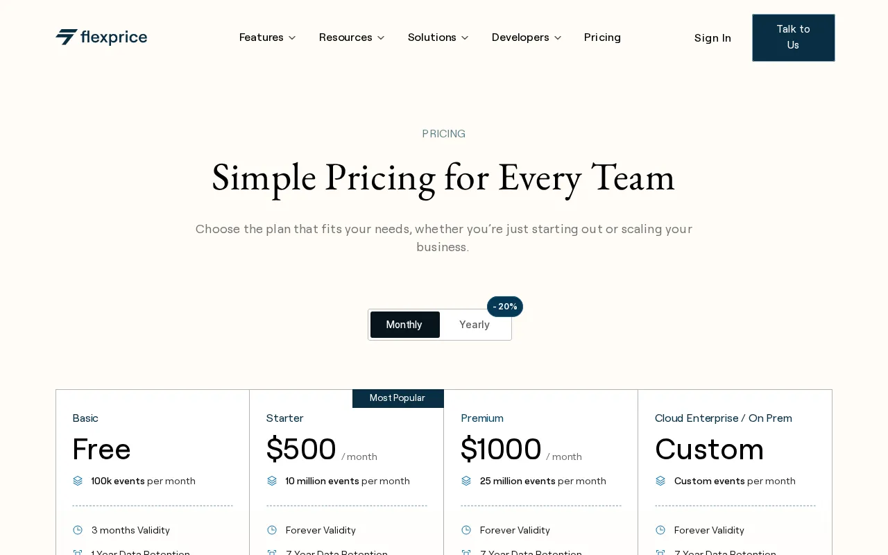 Flexprice — pricing page