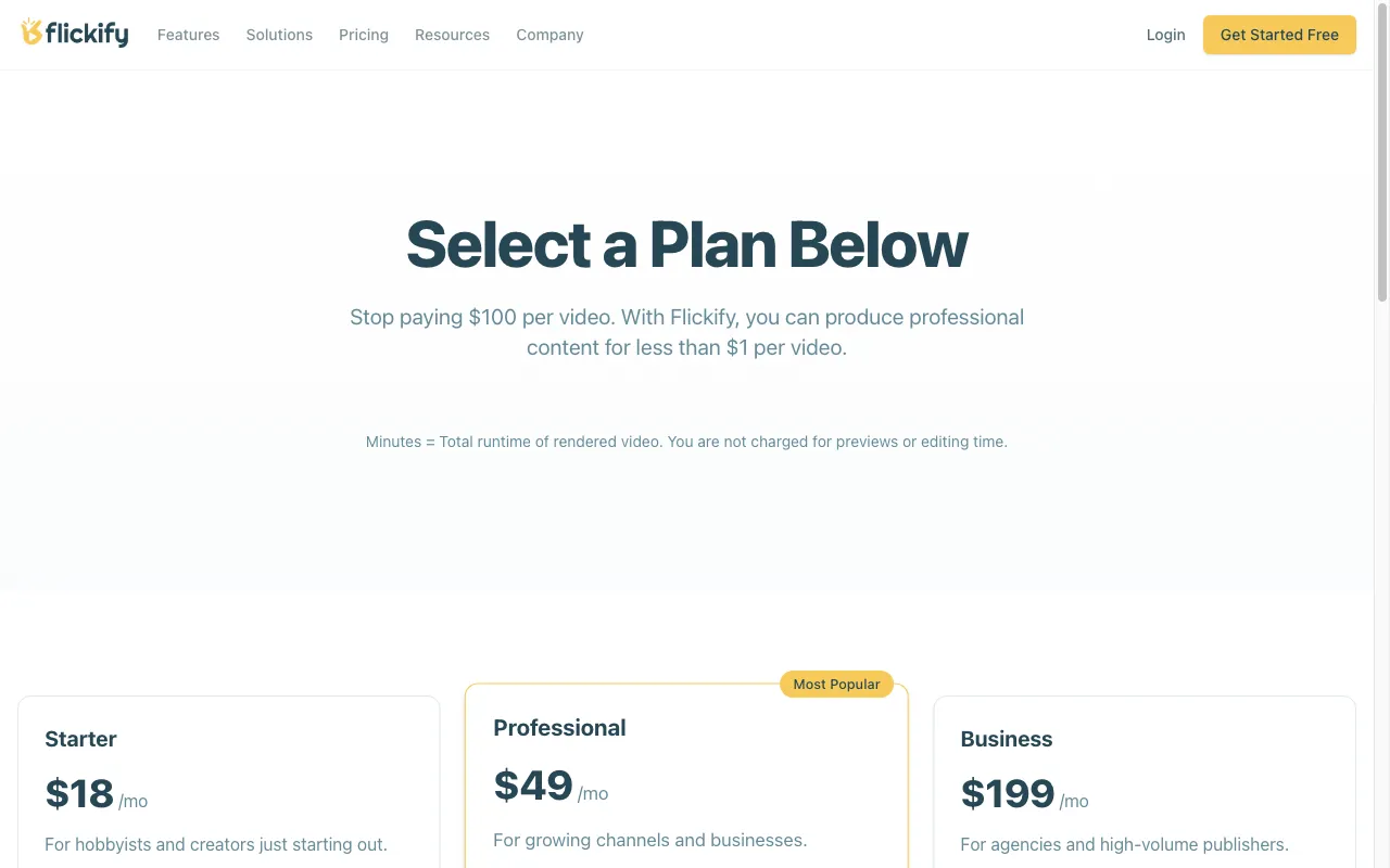 Flickify — pricing page