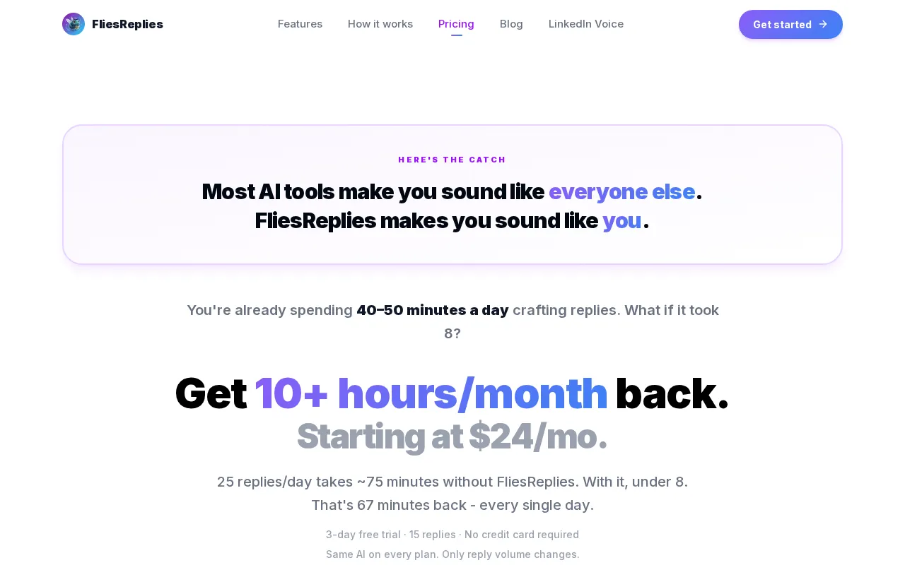 FliesReplies — pricing page