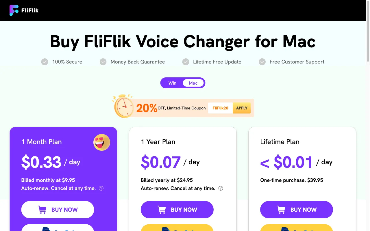 FliFlik Voice Changer — pricing page