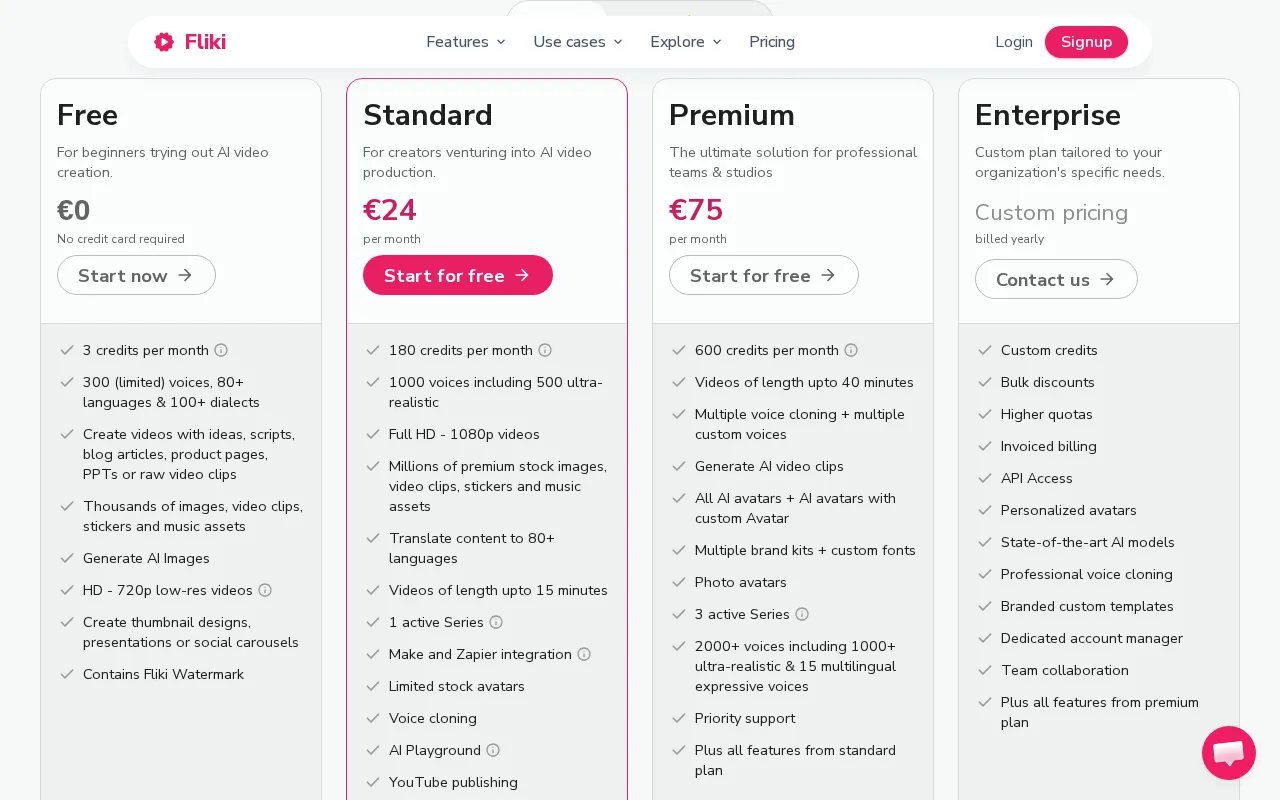 Fliki — pricing page