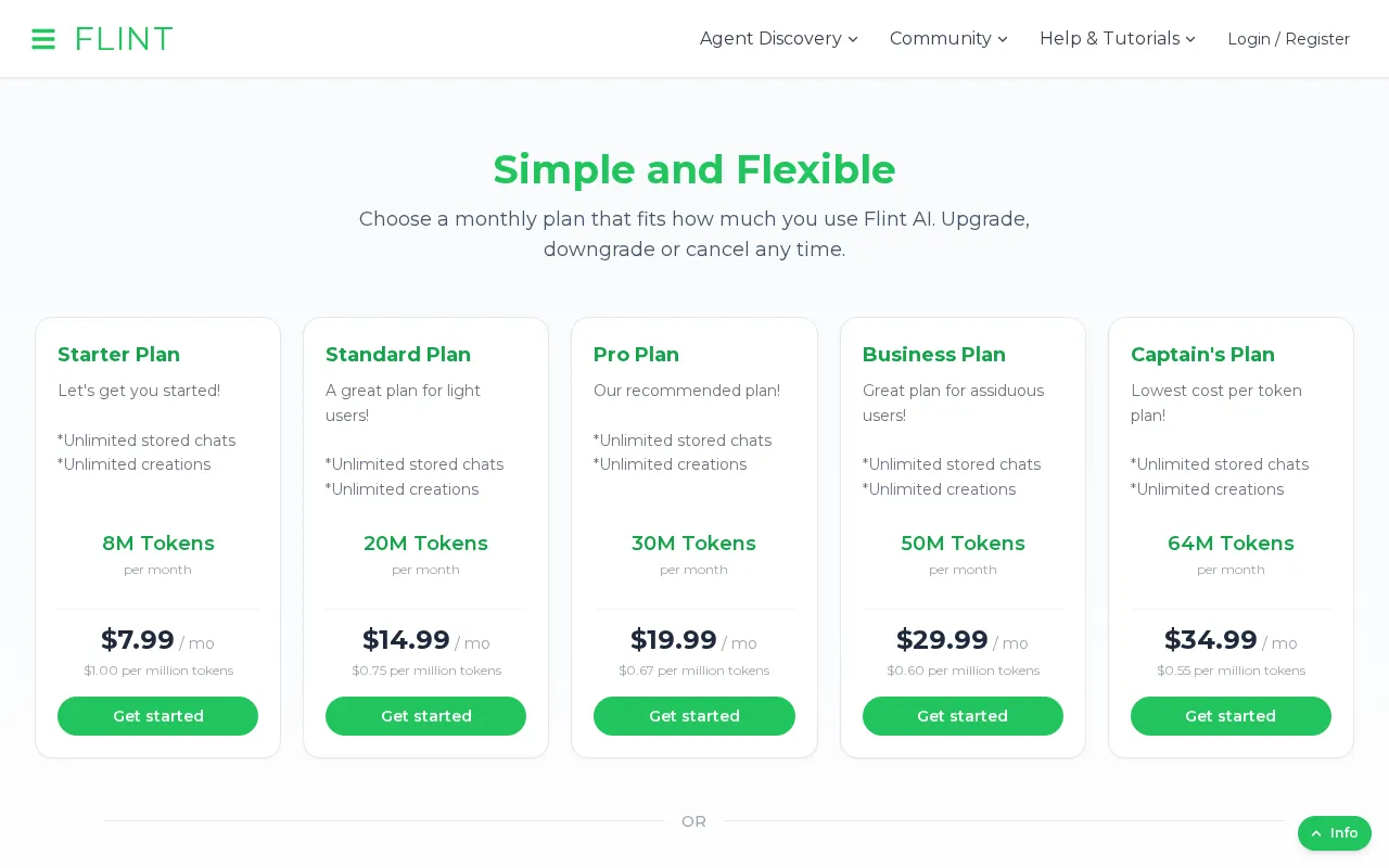 Flint AI — pricing page