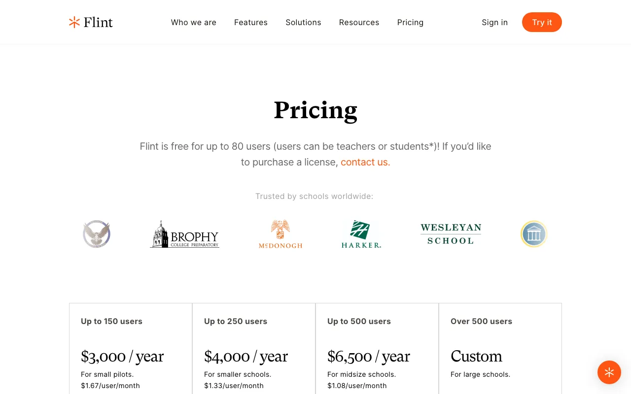 Flint — pricing page