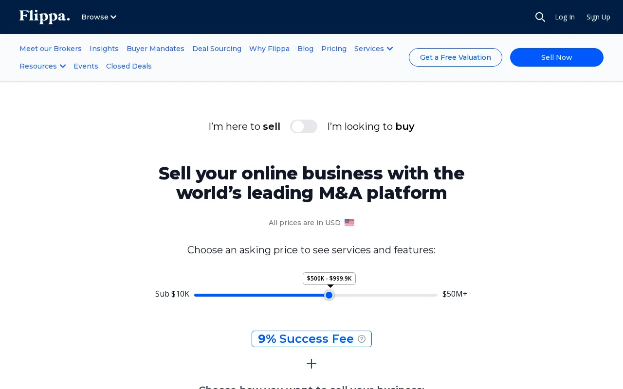 Flippa — pricing page