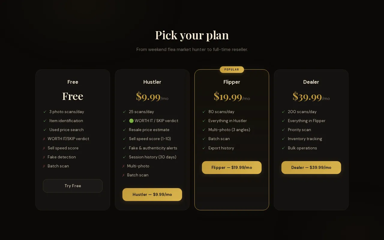 FlipTip Ai — pricing page