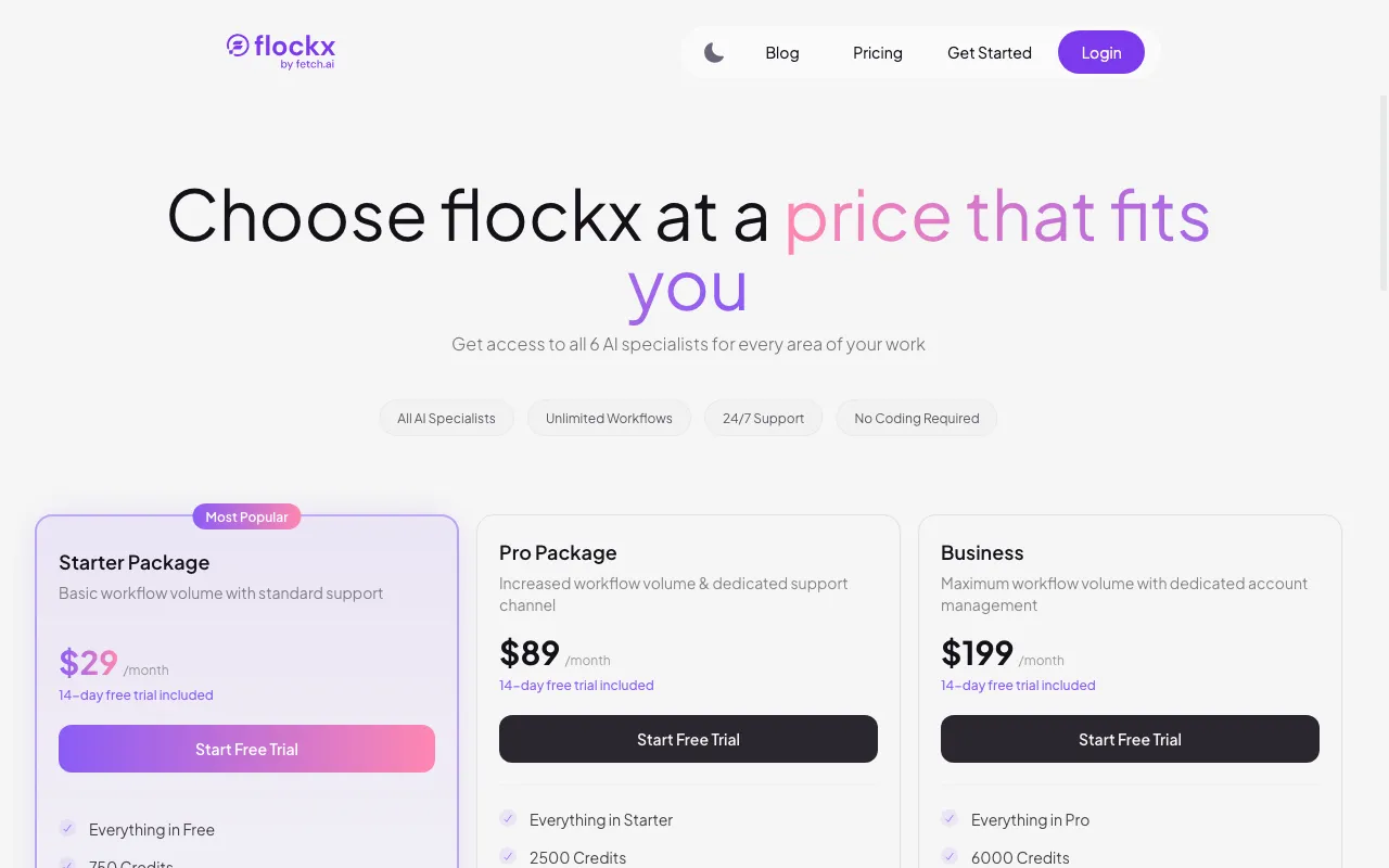 Flockx — pricing page