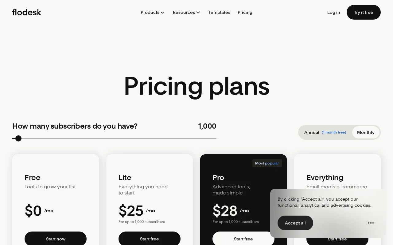 Flodesk — pricing page