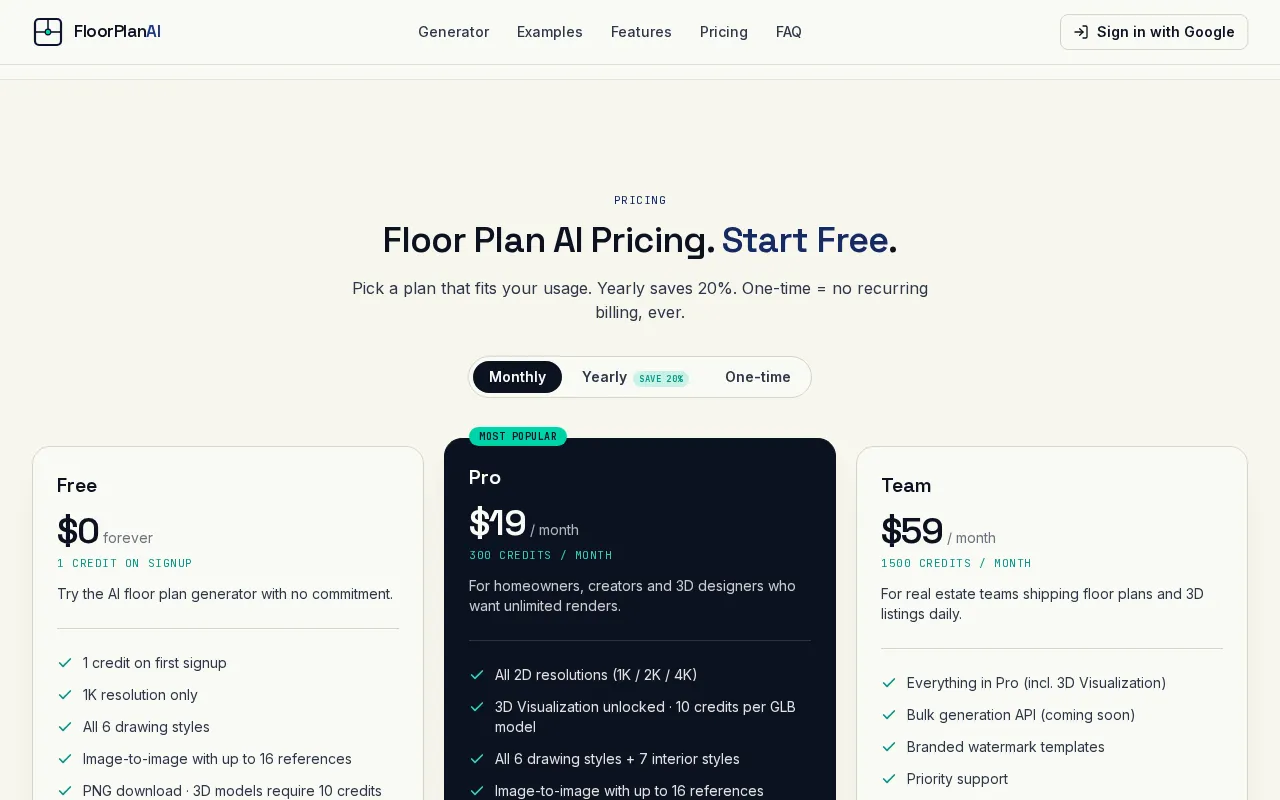 FloorPlanAI — pricing page