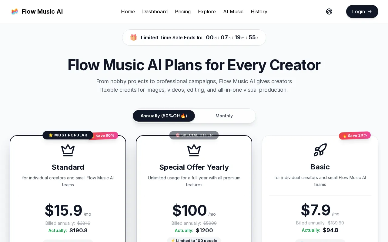 Flow Music AI — pricing page