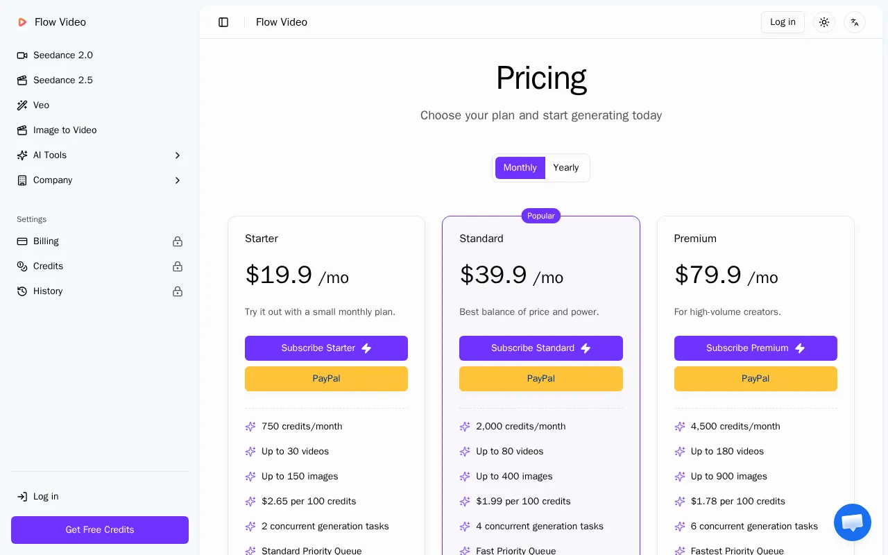Flow Video — pricing page