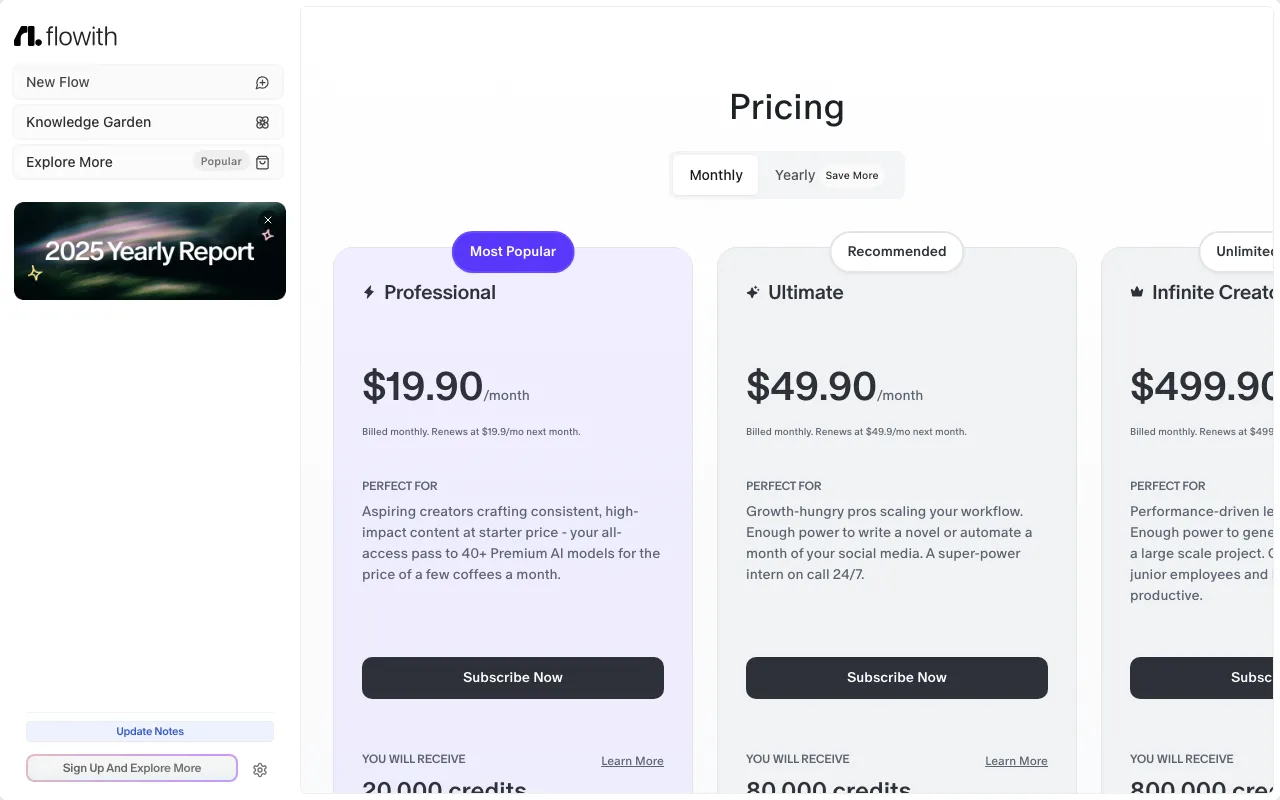 Flowith — pricing page