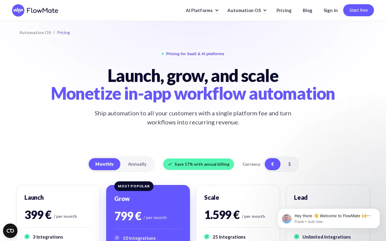 FlowMate — pricing page