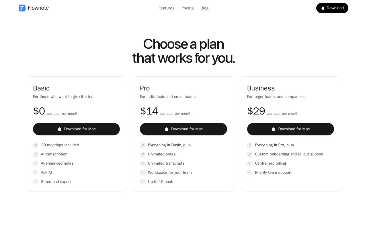 Flownote — pricing page