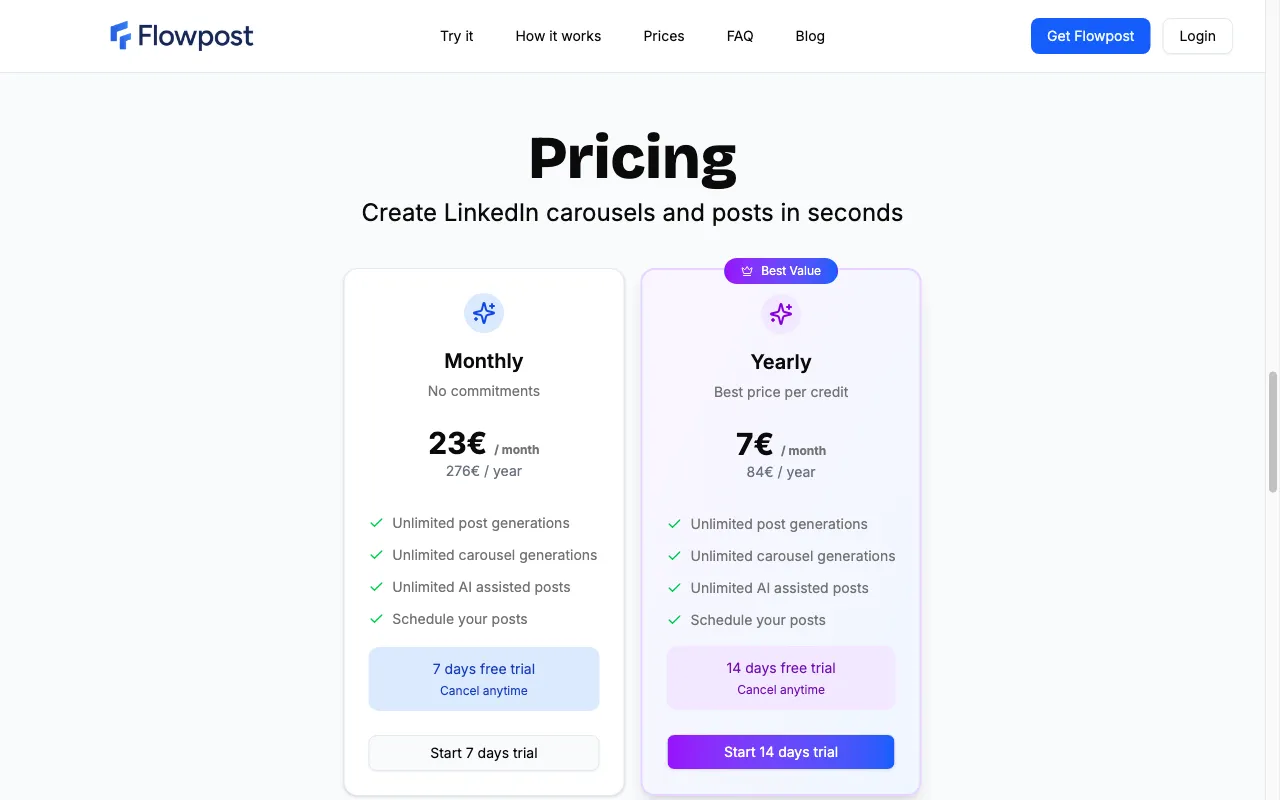 Flowpost.io — pricing page