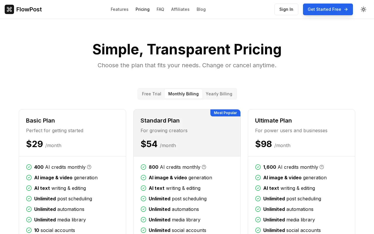 FlowPost — pricing page