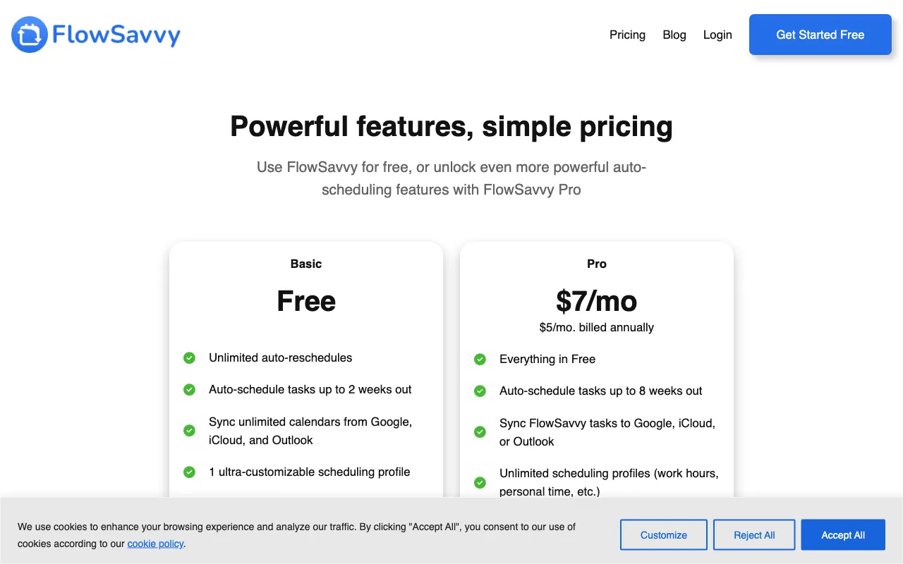 FlowSavvy — pricing page