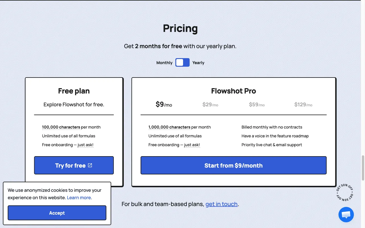 Flowshot — pricing page