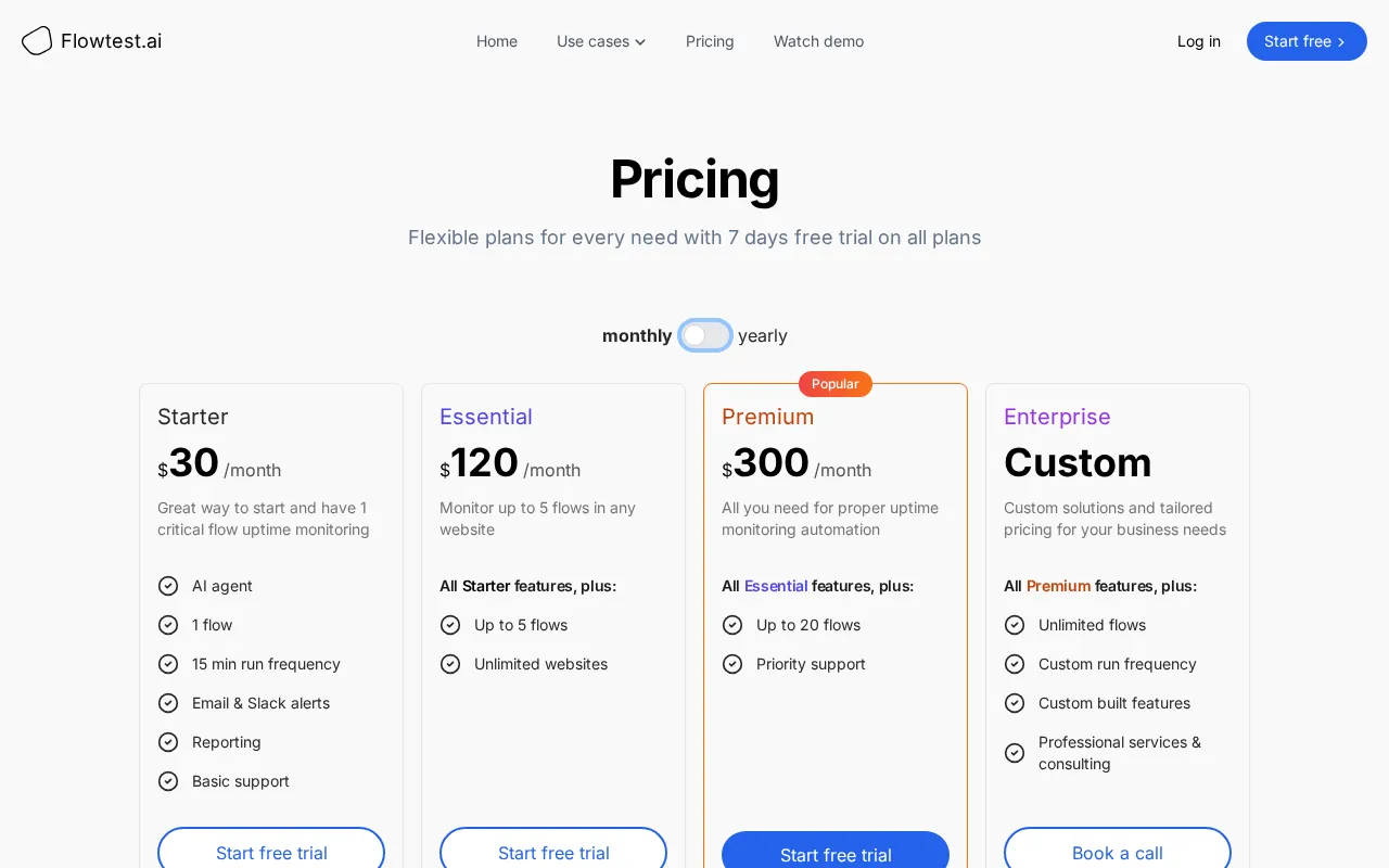 Flowtest.ai — pricing page