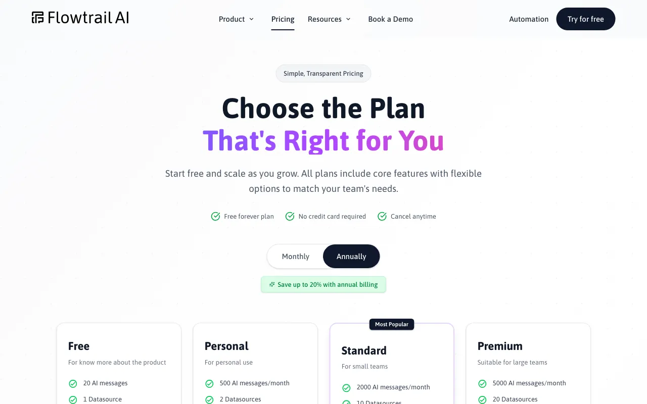 Flowtrail AI — pricing page
