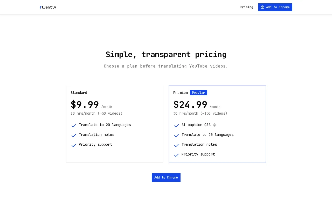 Fluently — pricing page