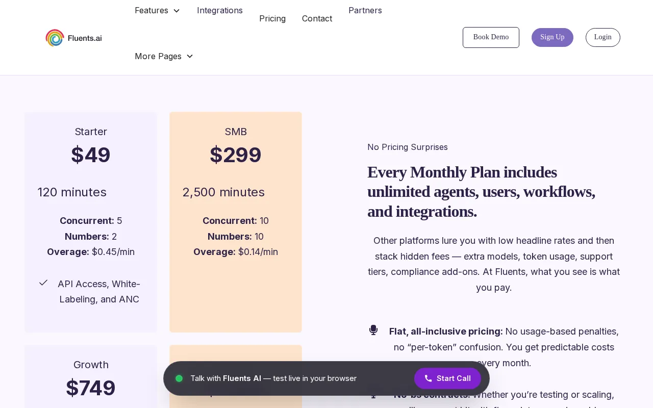 fluents AI — pricing page