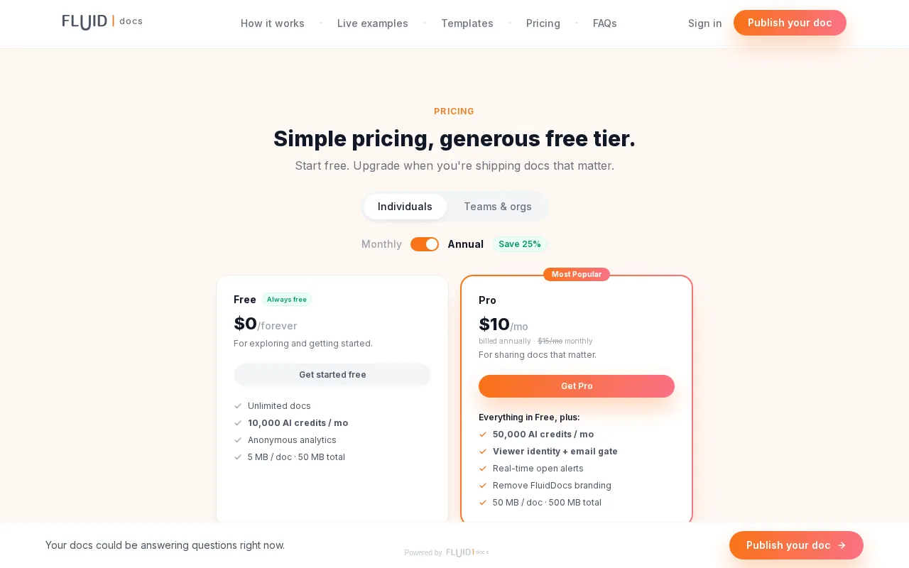 FluidDocs — pricing page