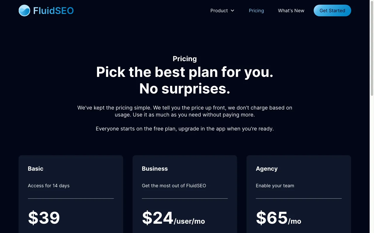 FluidSEO — pricing page