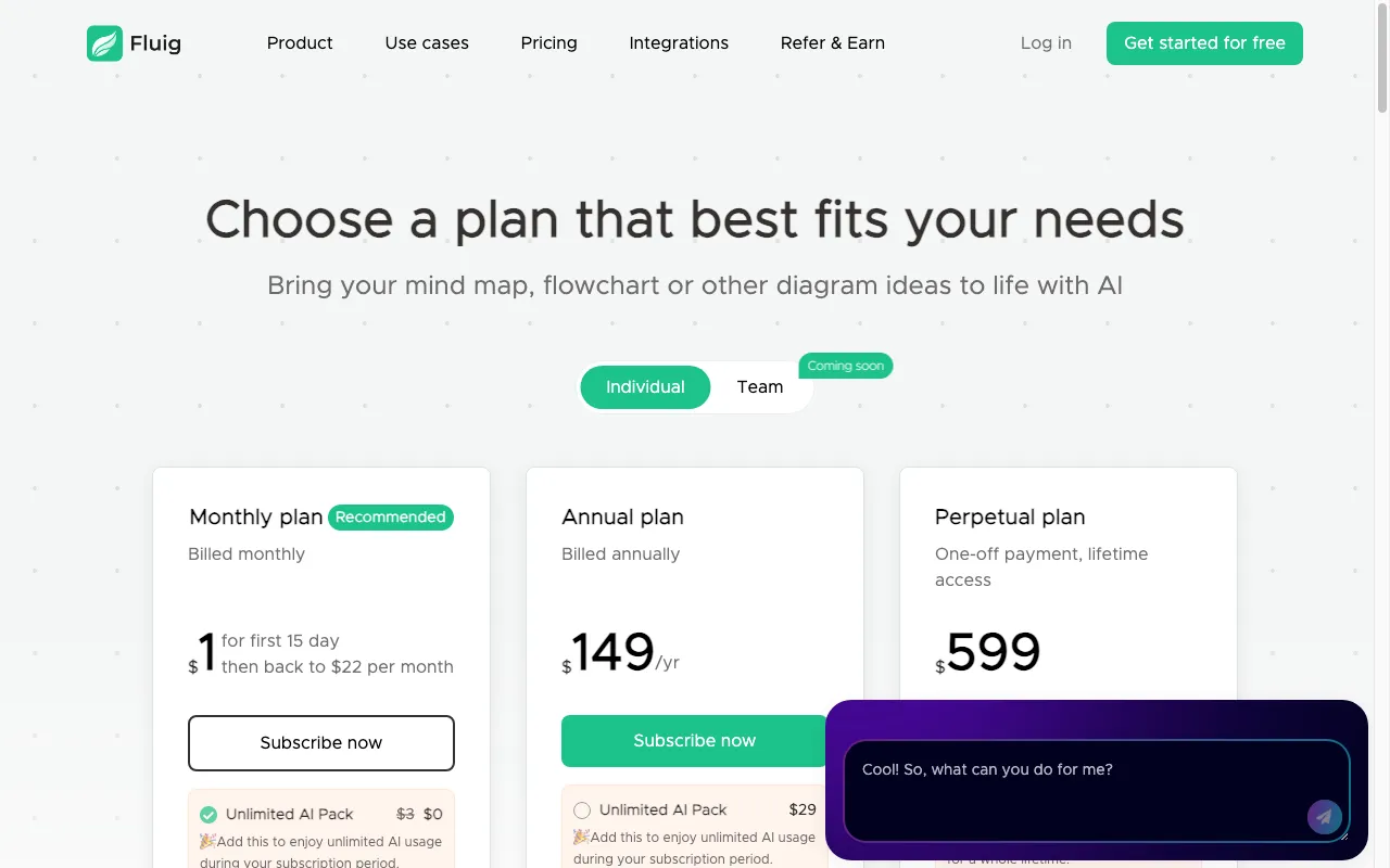 Fluig AI — pricing page