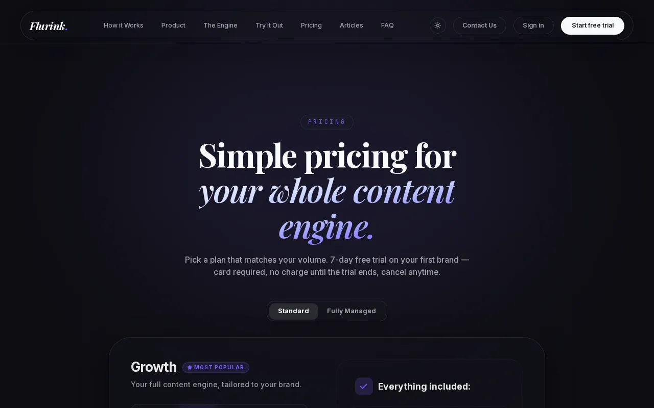 Flurink — pricing page
