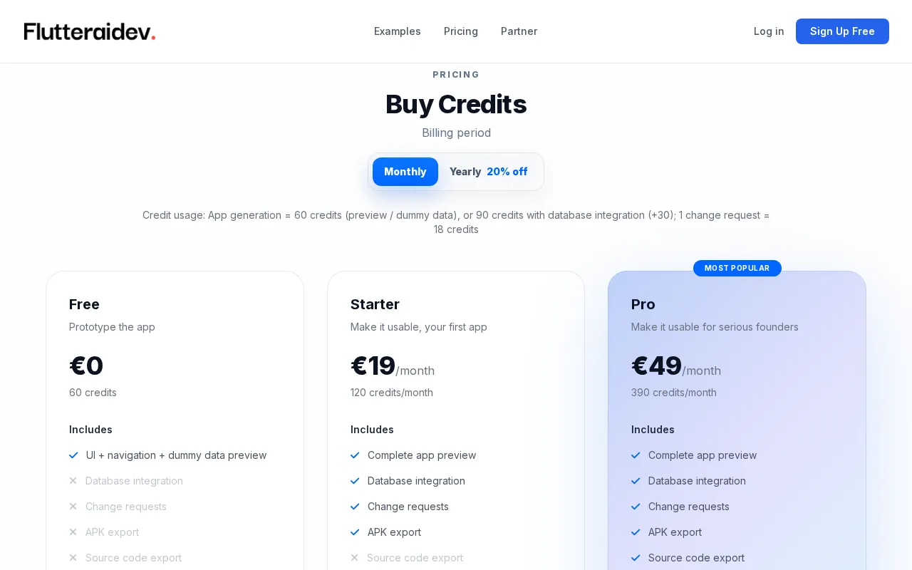 FlutterAIDev — pricing page