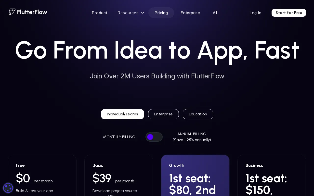 FlutterFlow — pricing page