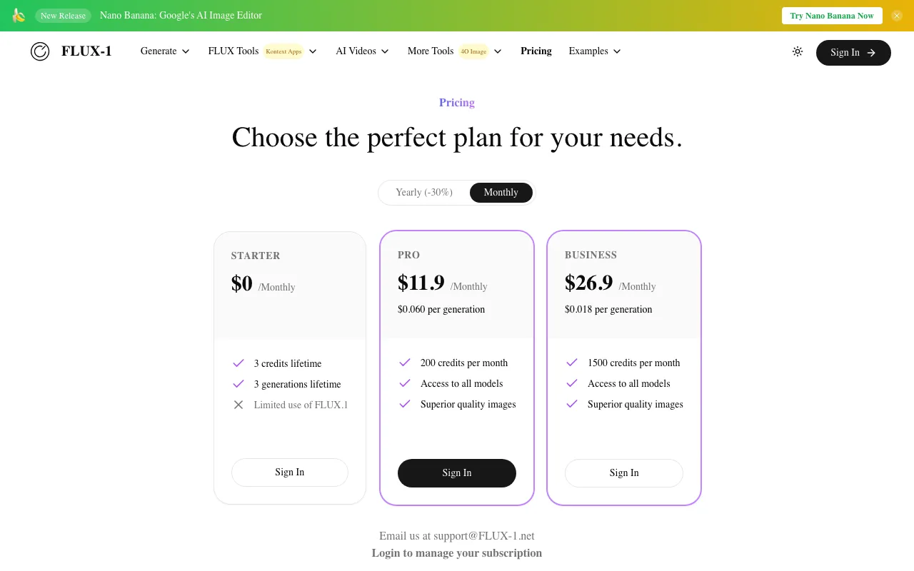 FLUX-1.net — pricing page